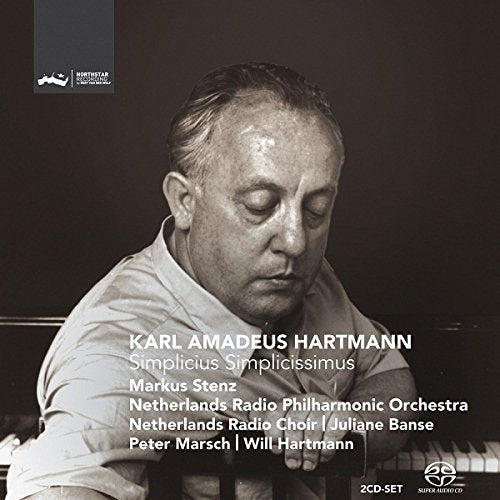 "Black and white CD cover featuring a man sitting at a piano."