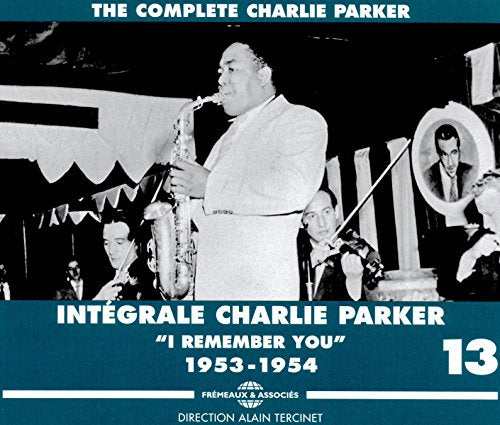 Charlie Parker playing saxophone, album cover for a 4CD set, 1953-54.