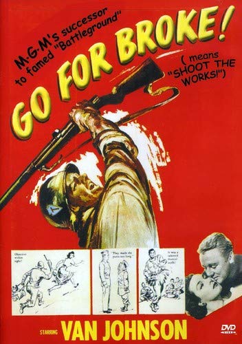 DVD cover for "Go For Broke" featuring a soldier with a rifle.