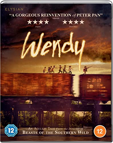 Wendy" Blu-ray cover: children running on train cars against a fiery sky.