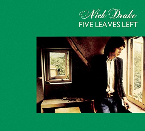 Nick Drake stands by a window in a green-bordered album cover for Five Leaves Left.