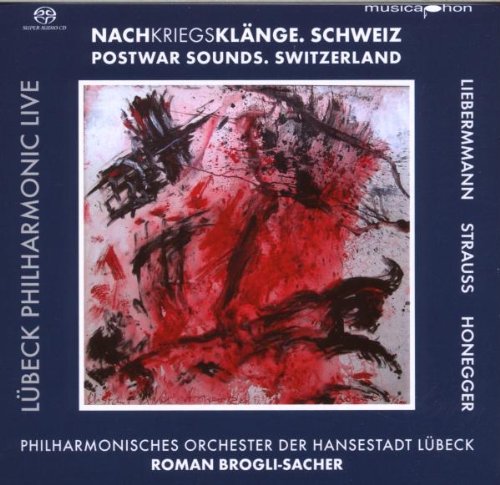 "CD cover with abstract red and black painting on dark blue background, white text surrounds."