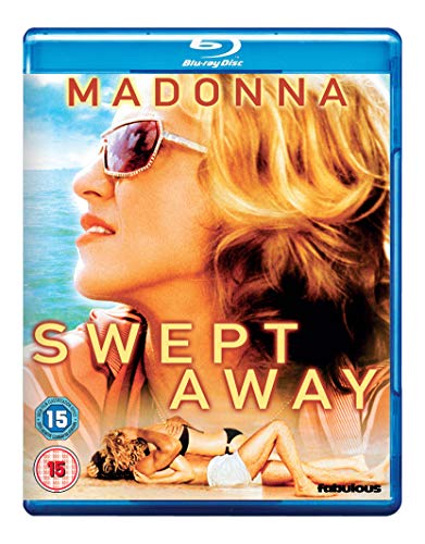 Blu-ray cover for "Swept Away" featuring Madonna in sunglasses and a beach scene.