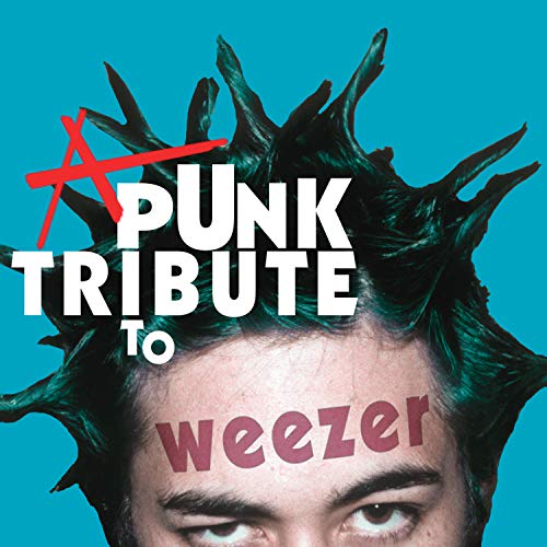 A man with spiky hair and "weezer" on his forehead, against a blue background.