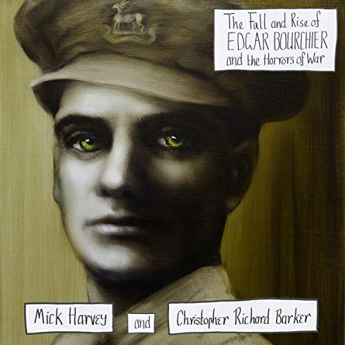 Painted portrait of a man in military cap, album cover art.