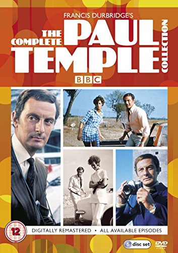DVD cover with red and orange background, featuring five images of actors from "Paul Temple".
