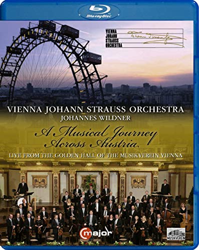 "Blu-ray case with orchestra image and Vienna cityscape, titled 'A Musical Journey Across Austria'."