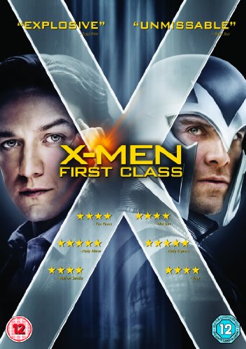 X-Men First Class DVD cover featuring Professor X and Magneto with critical review stars.