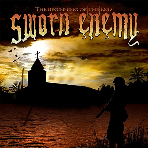 Album cover: silhouetted figures, church, and stormy sunset landscape.
