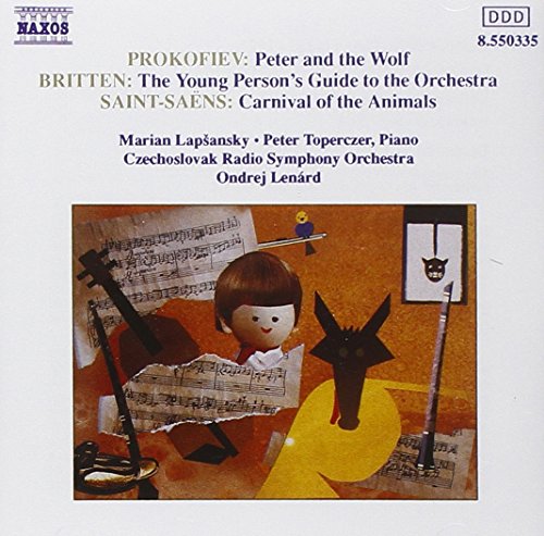 Camille Saint-saëns CD cover featuring cartoon illustration of a girl reading sheet music.