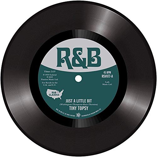 Black vinyl record with a green and grey label, featuring "R&B" and song details.