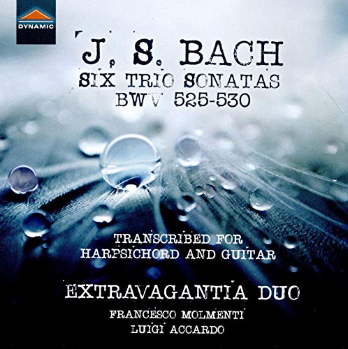 CD cover for Bach’s Six Trio Sonatas, featuring dewdrops on foliage.