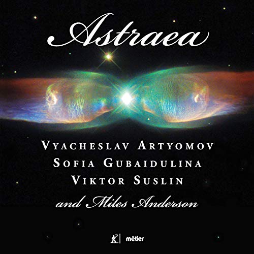 CD cover for "Astraea" featuring a nebula and composer names.