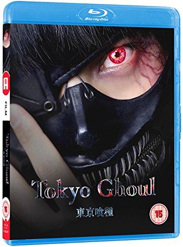 "Blu-ray case with a masked character and red eye, titled 'Tokyo Ghoul'."