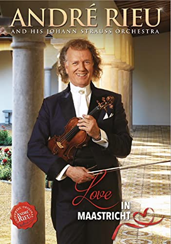 André Rieu holding a violin, DVD cover for "Love In Maastricht".