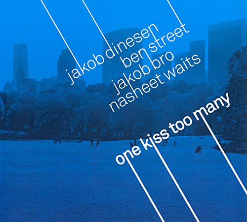 CD cover for Jakob Dinesen’s “One Kiss Too Many” with city skyline.