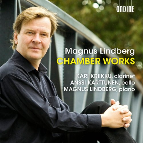 Magnus Lindberg album cover featuring a man sitting on a metal railing outdoors.