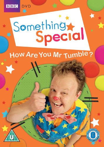 DVD cover featuring Mr. Tumble giving a thumbs up, surrounded by colorful stars and shapes.