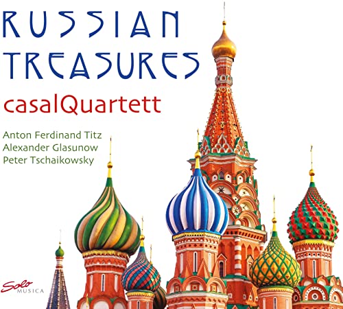 CD cover for “Russian Treasures” by casalQuartett, featuring colorful domes.