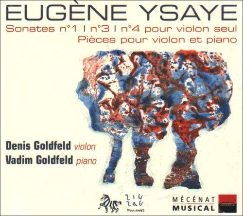 "CD cover with abstract blue and red artwork, featuring Eugene Ysaye's name and musicians' names."