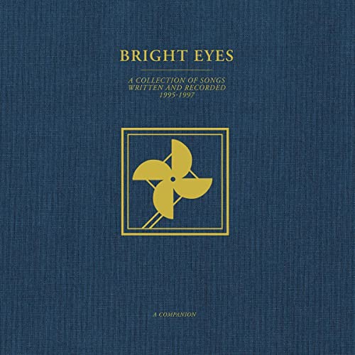 Album cover for “Bright Eyes” with a gold windmill illustration.