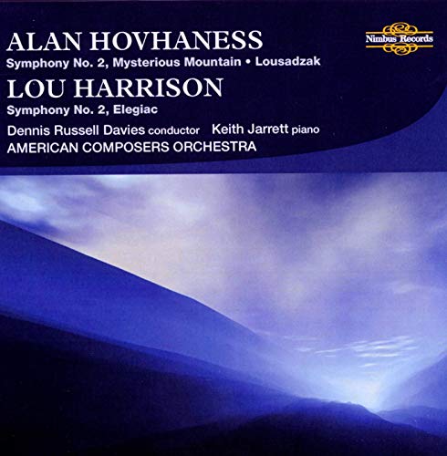 CD cover for Alan Hovhaness and Lou Harrison symphonies, blue abstract design.