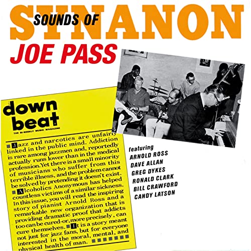 Album cover for Joe Pass Sounds of Synanon featuring a black and white band photo.
