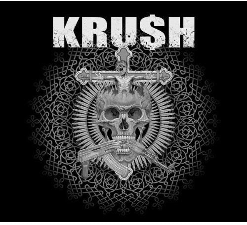 CD cover for Krush, featuring a skull with crossed weapons and a cross.