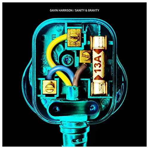 Album cover for Gavin Harrison’s “Sanity & Gravity” featuring a blue plug interior.