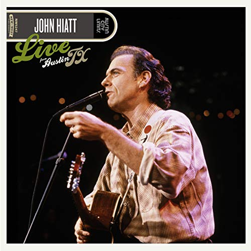 John Hiatt album cover: portrait of musician with guitar, live performance.