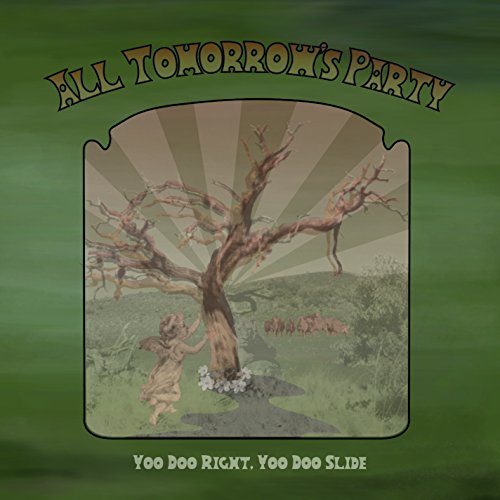 CD cover with a bare tree, a figure, and green, textured background.