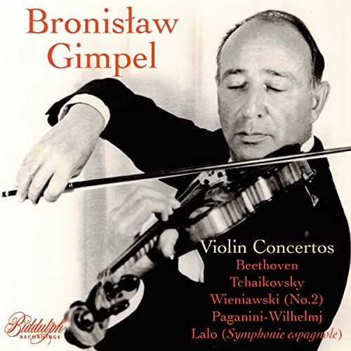 Bronislaw Gimpel playing violin, CD cover for violin concertos recording.