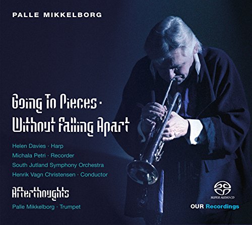 Man playing trumpet on a dark blue album cover with white and blue text.