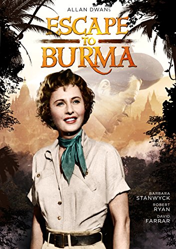 DVD cover for "Escape To Burma" featuring Barbara Stanwyck and David Farrar.