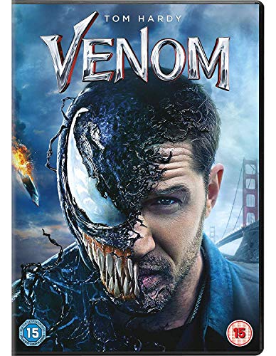 Venom" DVD cover featuring Tom Hardy with the symbiote partially covering his face.