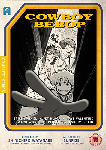 "Cowboy Bebop DVD cover featuring anime characters in a black and white design."