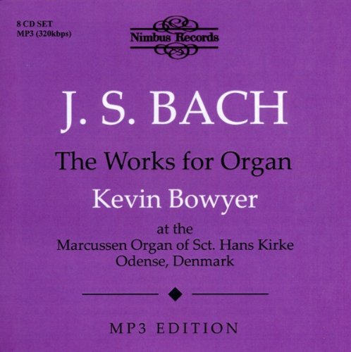 Purple album cover with "J.S. Bach" in white text and "The Works for Organ" in black.