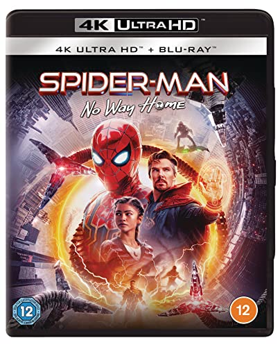 Spider-Man: No Way Home Blu-ray cover featuring Spider-Man, Doctor Strange, and MJ.