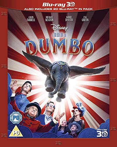 "Red Blu-ray case cover featuring Dumbo the elephant flying above a circus audience."
