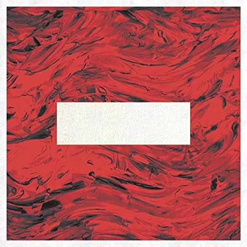 Red abstract painting with a white rectangular space for text.