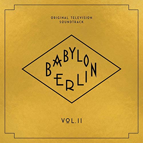 "Yellow vinyl record cover with 'Babylon Berlin Vol. II' text in a diamond shape."