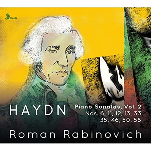 CD cover with Haydn portrait, yellow background, and artist Roman Rabinovich's name.