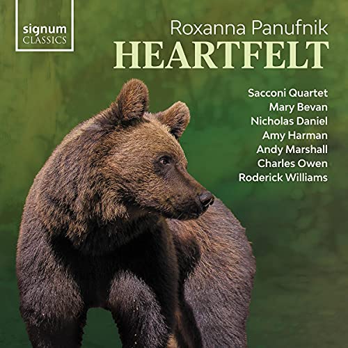 CD cover for “Heartfelt” by Roxanna Panufnik, featuring a brown bear.