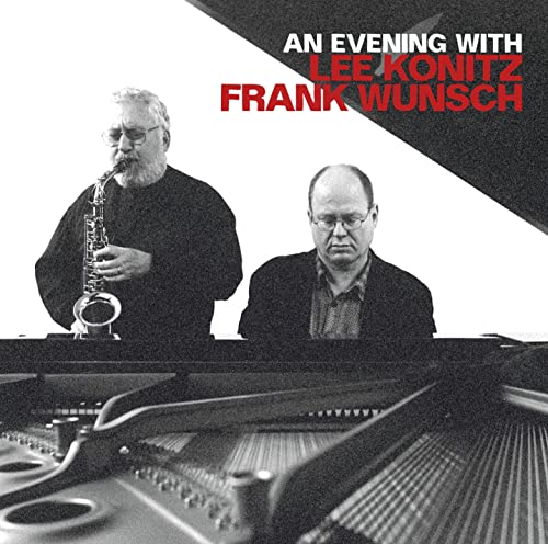 Black and white CD cover featuring Lee Konitz and Frank Wunsch with a piano.