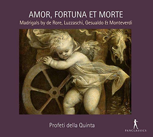 A CD cover with a cherub turning a wheel, on a purple background.