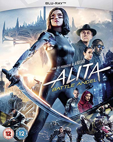 "Blu-ray case with 'Alita: Battle Angel' cover art featuring a cyborg woman with a sword."