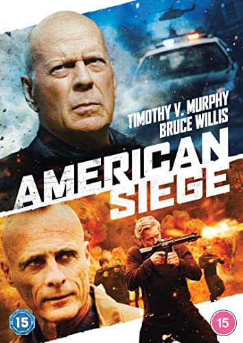 “American Siege” DVD cover featuring Bruce Willis and action scene imagery.
