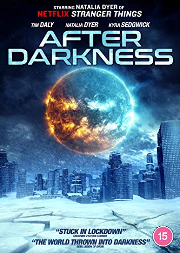 "After Darkness" DVD cover featuring a cityscape with a large, glowing planet in the sky.