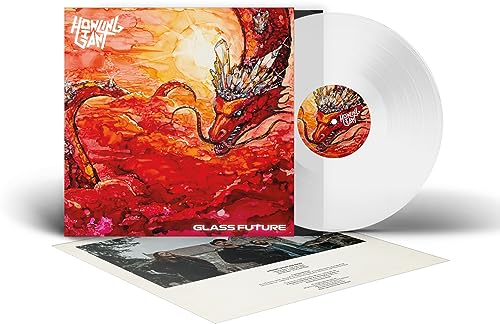 Vinyl record with red dragon album art and a band photo insert.