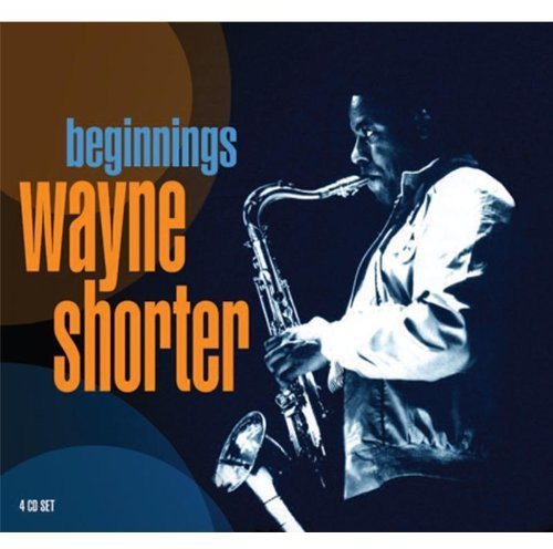 Album cover of Wayne Shorter playing saxophone, with title "beginnings" and artist name.